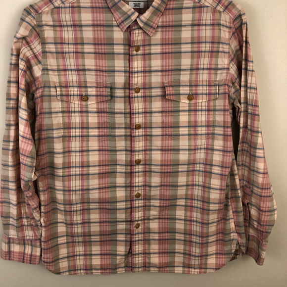 Lucky Brand Shirt Mens L Plaid Cotton Tan Pink Button Up Collared Long S… - Picture 8 of 14